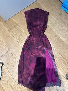 Women’s Strapless Burgundy Floral Sheer Dress